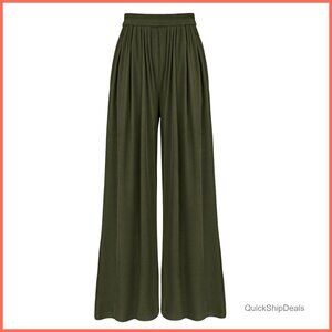 High Waist Knit Palazzo Pants with Pockets Wide Leg Casual Trousers